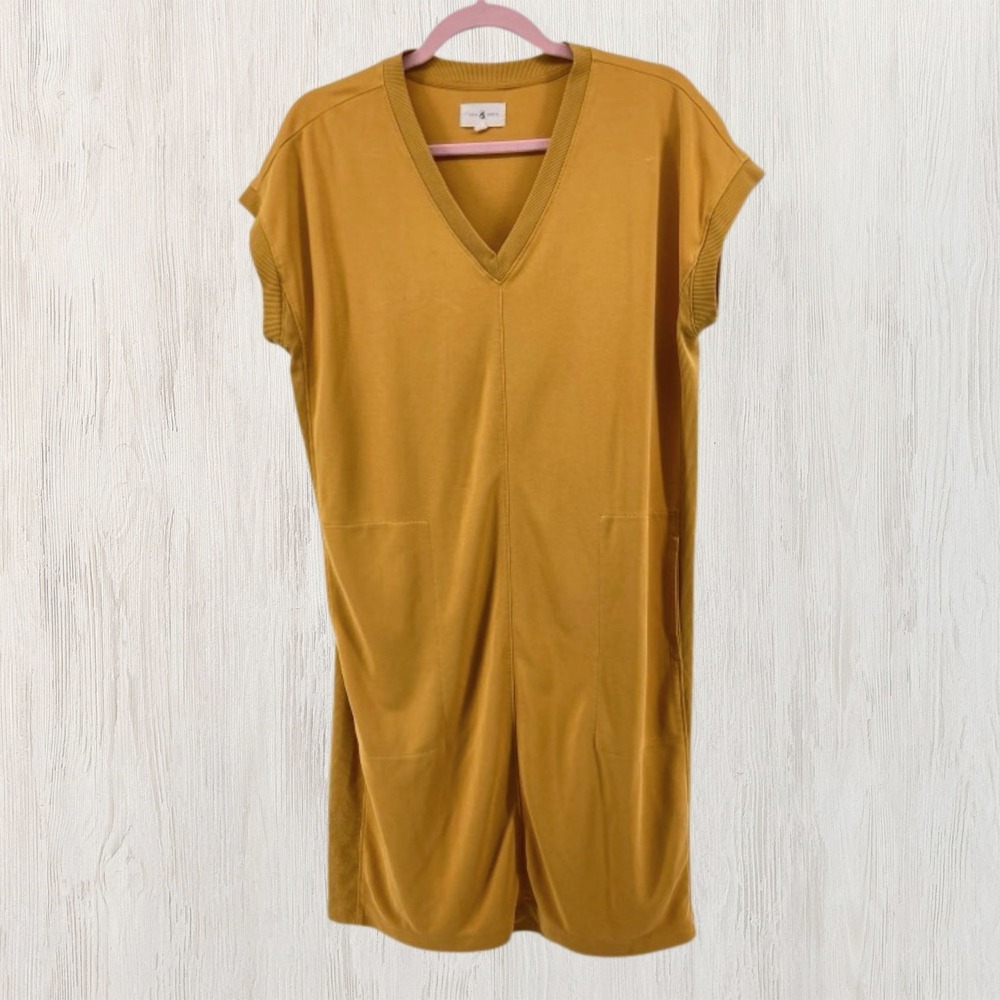 Lou & Grey Women S Mustard Yellow V-Neck T-Shirt Shift Dress Modal Pocket Lounge